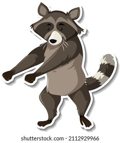 A raccoon dancing animal cartoon sticker illustration