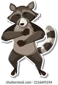 A raccoon dancing animal cartoon sticker illustration