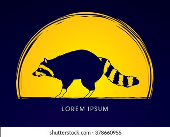 Raccoon designed on moonlight background graphic vector.