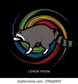 Raccoon designed on spin circle background graphic vector.