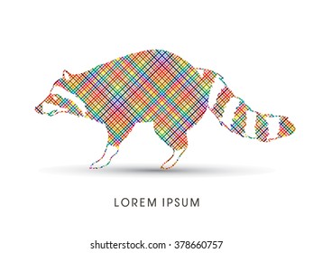 Raccoon designed using line colorful pixels graphic vector.