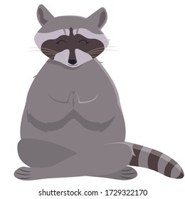 Raccoon doing yoga. Cute animal in cartoon style.