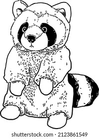 Raccoon Doll Soft Toy Hand drawn line art Illustration