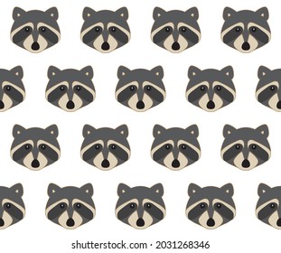Raccoon drawing pattern. Cute wild animal background. 