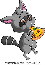 The raccoon is eating a slice of pizza of illustration