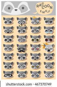 Raccoon emoji icons , vector , illustration