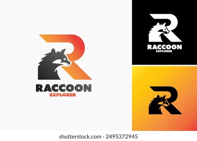 Raccoon Explorer Logo: The letter R cleverly integrates with a raccoon, embodying curiosity and adventure, perfect for brands embracing exploration and discovery. Layered EPS Vector