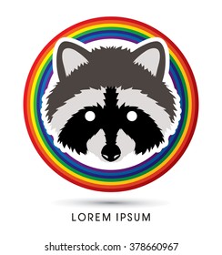 Raccoon Face designed on rainbows background graphic vector.