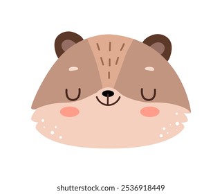 Emoticon face guaxinim, personagem animal isolado com máscara preta no focinho. Personagem bonito vetor da natureza selvagem, espécies da natureza e personagens emoji. Personagem de desenhos animados com expressão de focinho pacífica