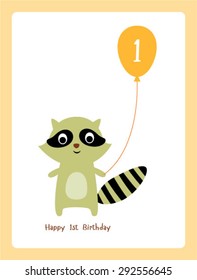 raccoon first birthday greeting card