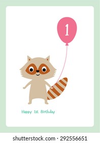 raccoon first birthday greeting card