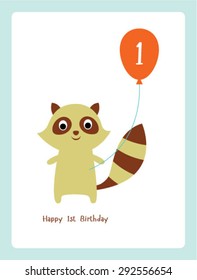 raccoon first birthday greeting card