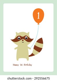 raccoon first birthday greeting card