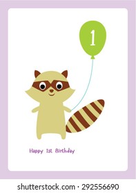 raccoon first birthday greeting card