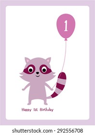 raccoon first birthday greeting card