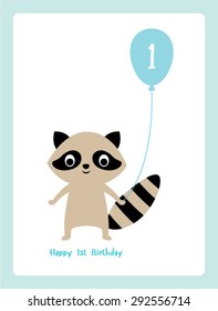raccoon first birthday greeting card