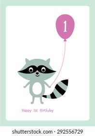 raccoon first birthday greeting card