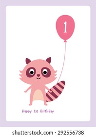 raccoon first birthday greeting card