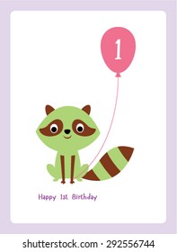 raccoon first birthday greeting card