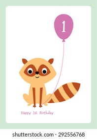 raccoon first birthday greeting card