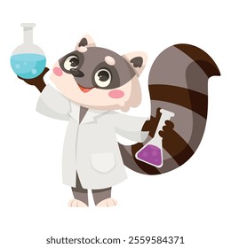 Raccoon with Flask as Animal School Student and Pupil Enjoy Study Vector Illustration