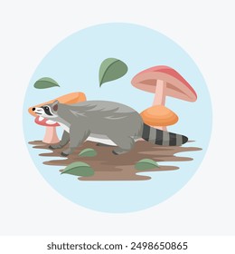 Raccoon Flat Vector Colorful with Nature Background Elements