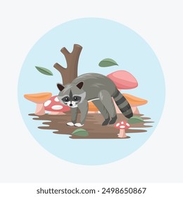 Raccoon Flat Vector Colorful with Nature Background Elements