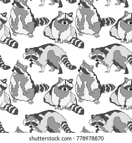 Raccoon. Forest animals. seamless vector pattern (background).
