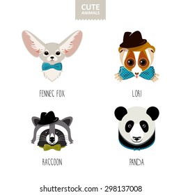Raccoon, fox, panda and lori characters