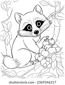 Raccoon fruit tree coloring page