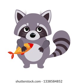 Raccoon. Funny Alphabet, Animal Vector Illustration