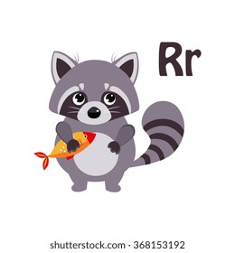 Raccoon. Funny Alphabet, Colourful Animal Vector Illustration