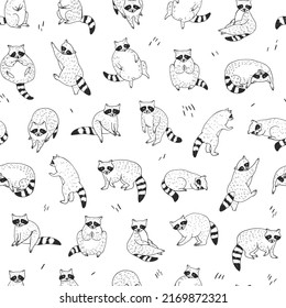 Raccoon funny animal vector seamless pattern