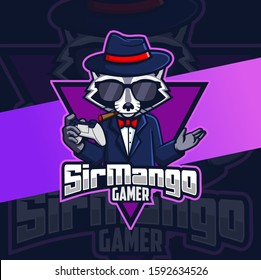 raccoon gangster mascot gamer logo