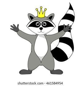 raccoon gargle with a crown on the head illustration on white background in vector.