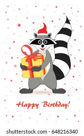 Raccoon a gargle. Greeting card for birthday