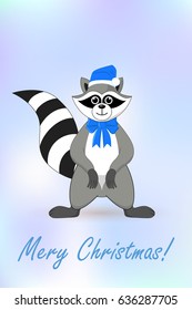 Raccoon a gargle. Greeting card for new year and Christmas.