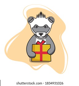 Raccoon gives a gift box. Animals illustration in flat style