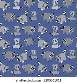 Raccoon grey-scale seamless pattern. Funny animals.