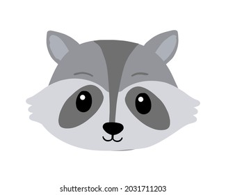 Raccoon head in cartoon style. isolated on white background. Vector illustration