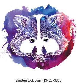 
Raccoon head Head of a raccoon dog. Drawing by hand in vintage style. Meditative coloring. Coloring for kids. Arrows, points, patterns, waves.
