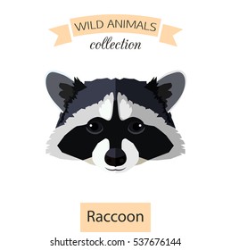 Raccoon head flat icon vector illustration