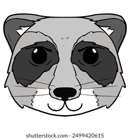 raccoon head icon illustration hand drawn isolated vector