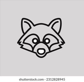 raccoon head icon. linear style. black and white