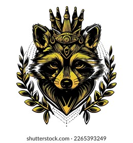 Raccoon head illustration charming depiction of this woodland creature. Its expression is curious and mischievous, and its fur is rendered in intricate detail