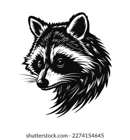 Raccoon head logo. Black and white sketch. Vector illustration