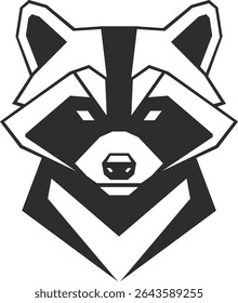 Raccoon head logo in a unique style with sharp corners, raccoon icon in the form of a silhouette in black.
