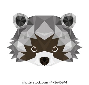 raccoon head low poly isolated icon vector illustration design