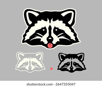 Logotipo mascote cabeça raccoon e conjunto de vetor adesivo (EPS) Pronto uso com peças separadas.