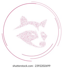 The raccoon head symbol filled with pink dots. Pointillism style. Vector illustration on white background